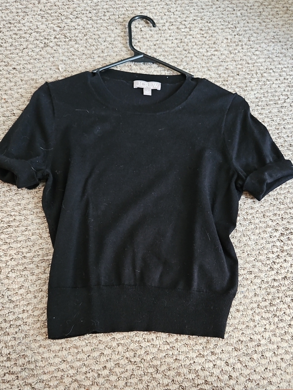 Jcrew Short Cuffed Sleeve Crew Neck Sweater Tee Top Small Black S